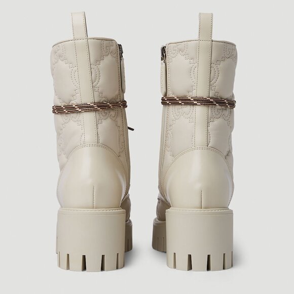 GUCCI BOOTS ANKLE WHITE GG LOGO LEATHER QUILTED LACE-UP  sz 41 11 US - Picture 5 of 15